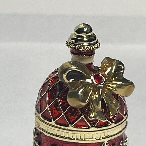 Red and Gold Jingle Bell Jeweled Enamel Trinket Box Hinged Magnetic Collectible - Picture 3 of 7